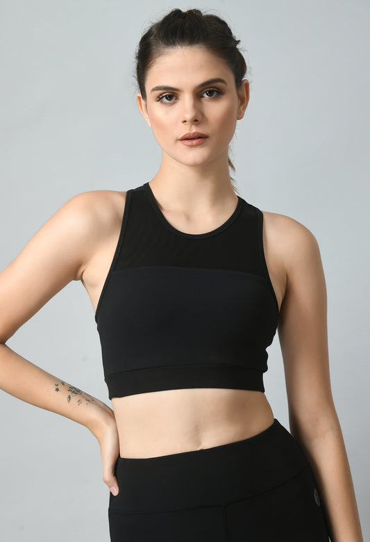 NotchFlex Mesh Sports Bra - Black